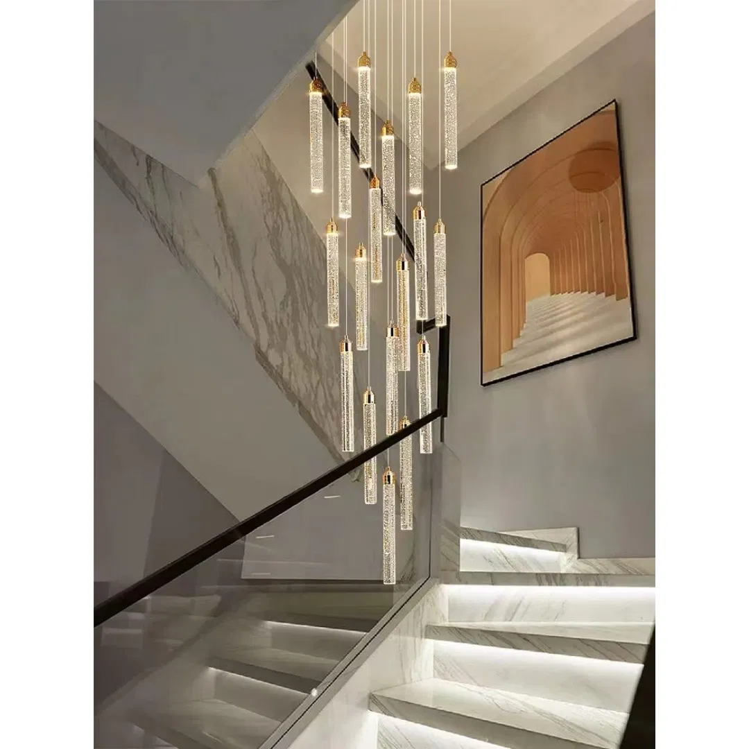 Villa Minimalist Staircases Modern Chandelier Indoor High Ceiling Gold Lamps