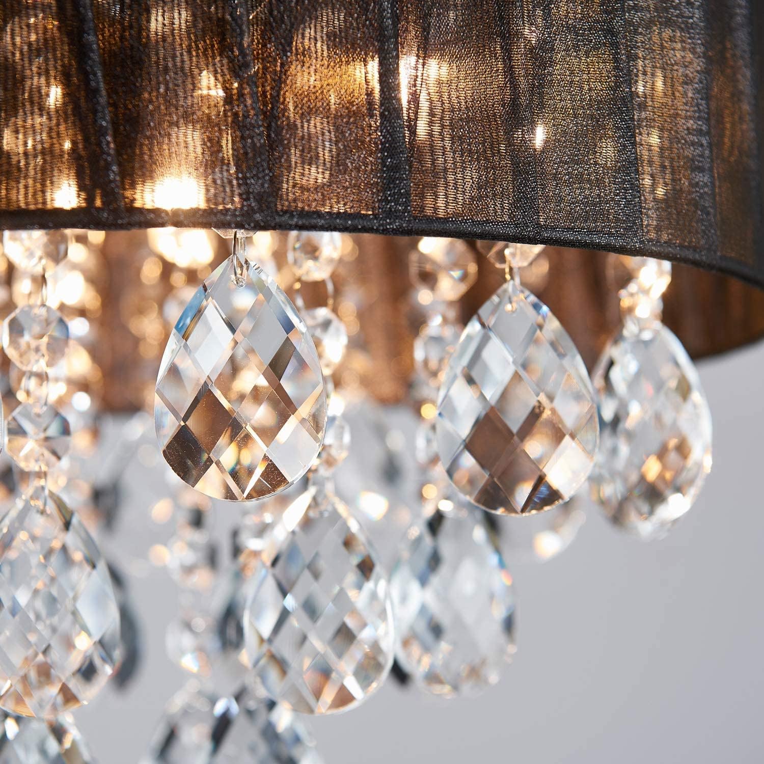 Crystal Ceiling Light Black Chandelier Semi Flush Mount Modern Light Black Light Perfect for Bedroom Living Room Dining Room