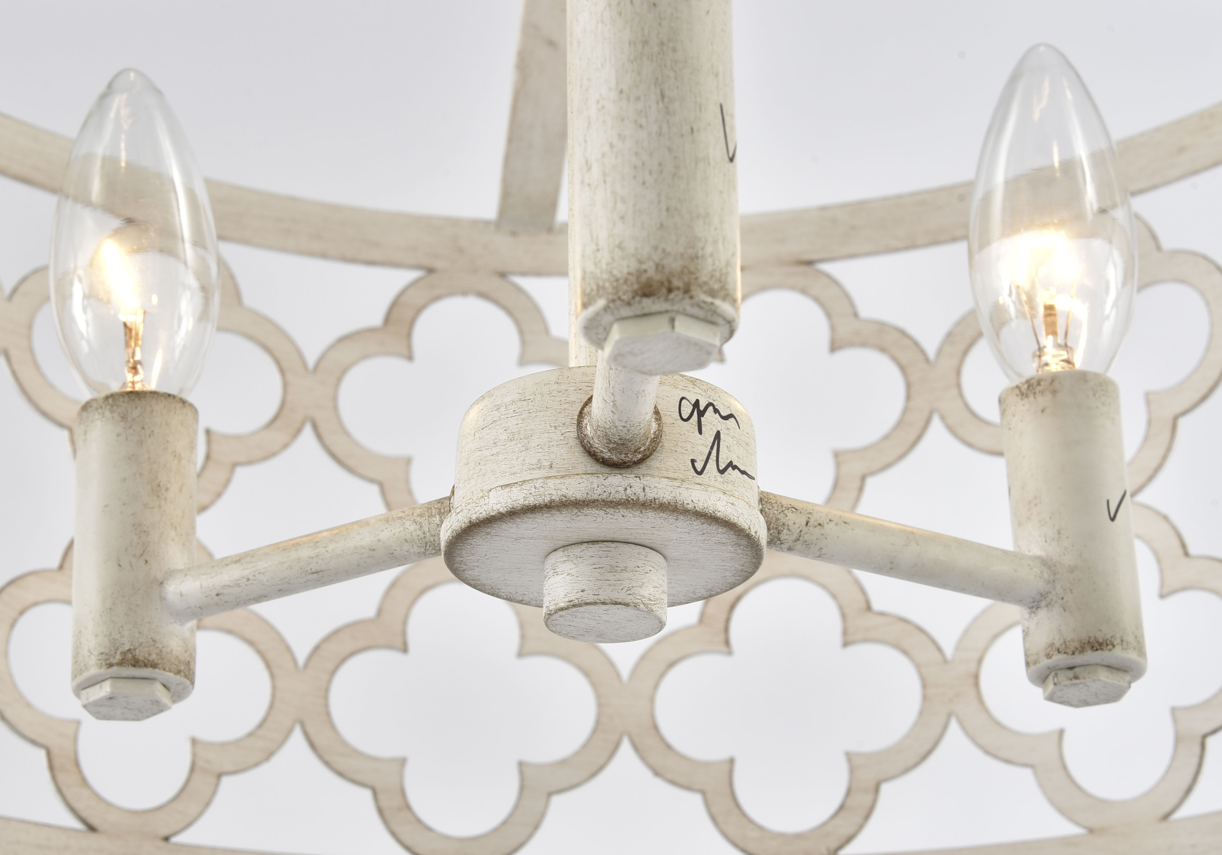 3-Light Middle Semi Flush Mount Ceiling Light Distressed White Metal Cage Fixture Modern Farmhouse for Living Room Hotel