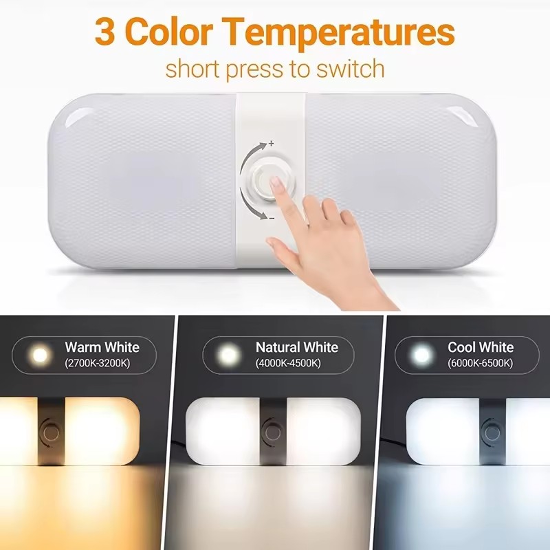 RV Lights Interior 3 Color Dimmable Camper Ceiling Dome Light