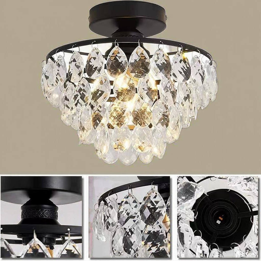 Modern Crystal Chandelier Semi Flush Mount Ceiling Light Fixture Silver Ceiling Lamp for Hallway Bedroom