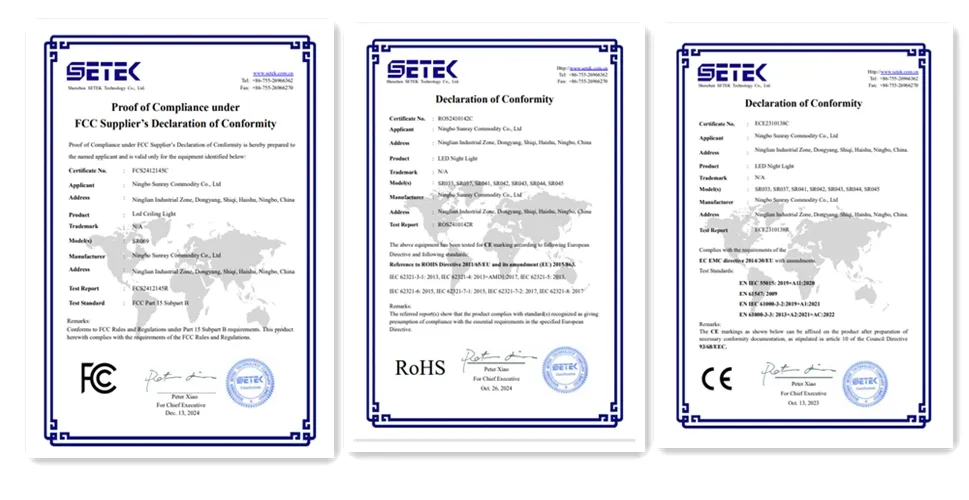 Motion Sensor Rechargeable LED Ceiling Light Certifications