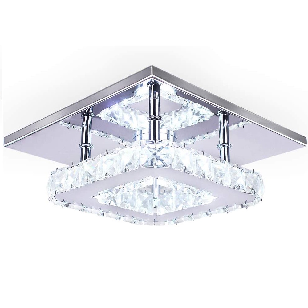 Modern Mini Led Chandelier Semi Flush Mount Chrome Crystal Lighting Ceiling Crystal Lamp for Bedrooms Dinning Rooms Hallway