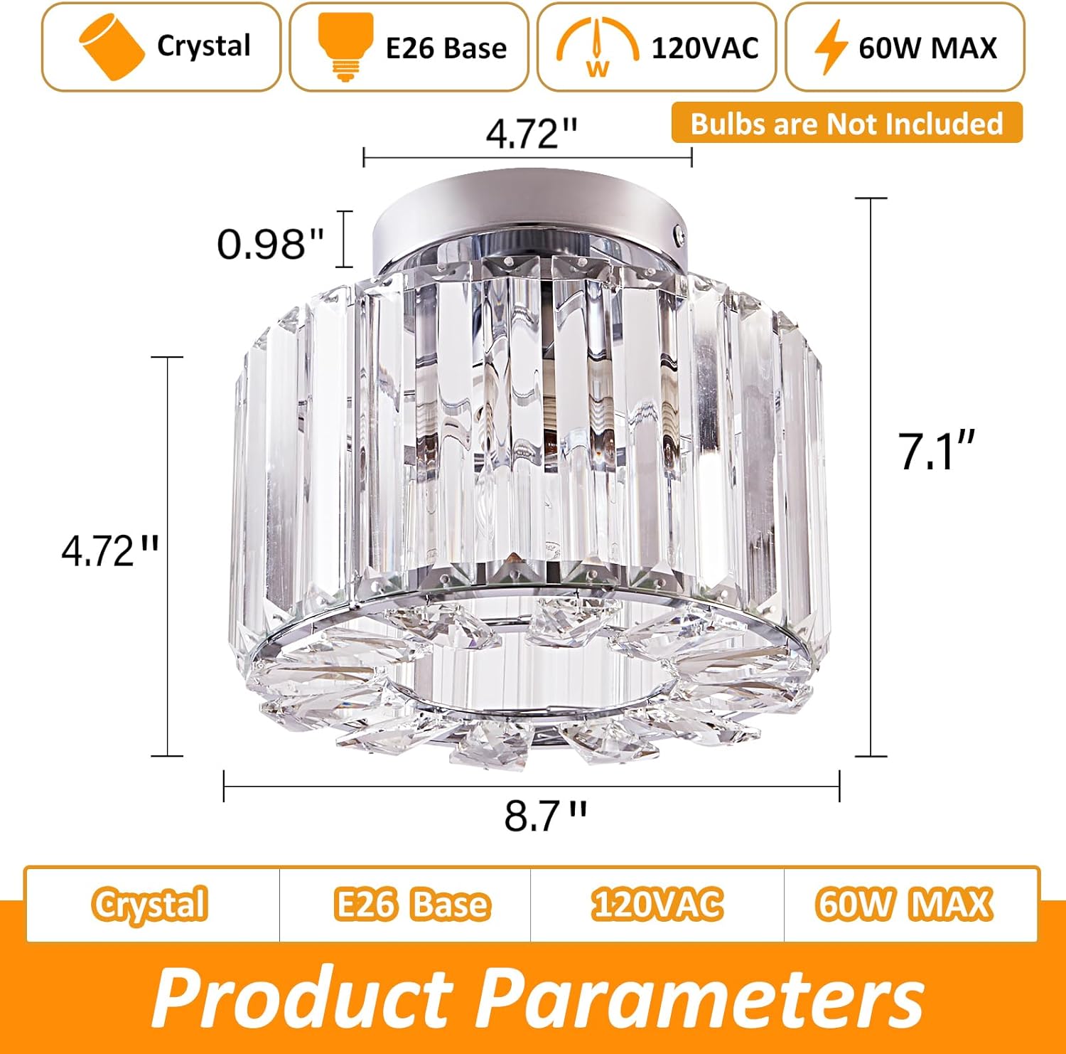 Modern Elegant Gold Crystal Chandelier Semi Flush Mount Ceiling Light for Hall Kitchen Bedroom Living Room Home-Middle Size Lamp