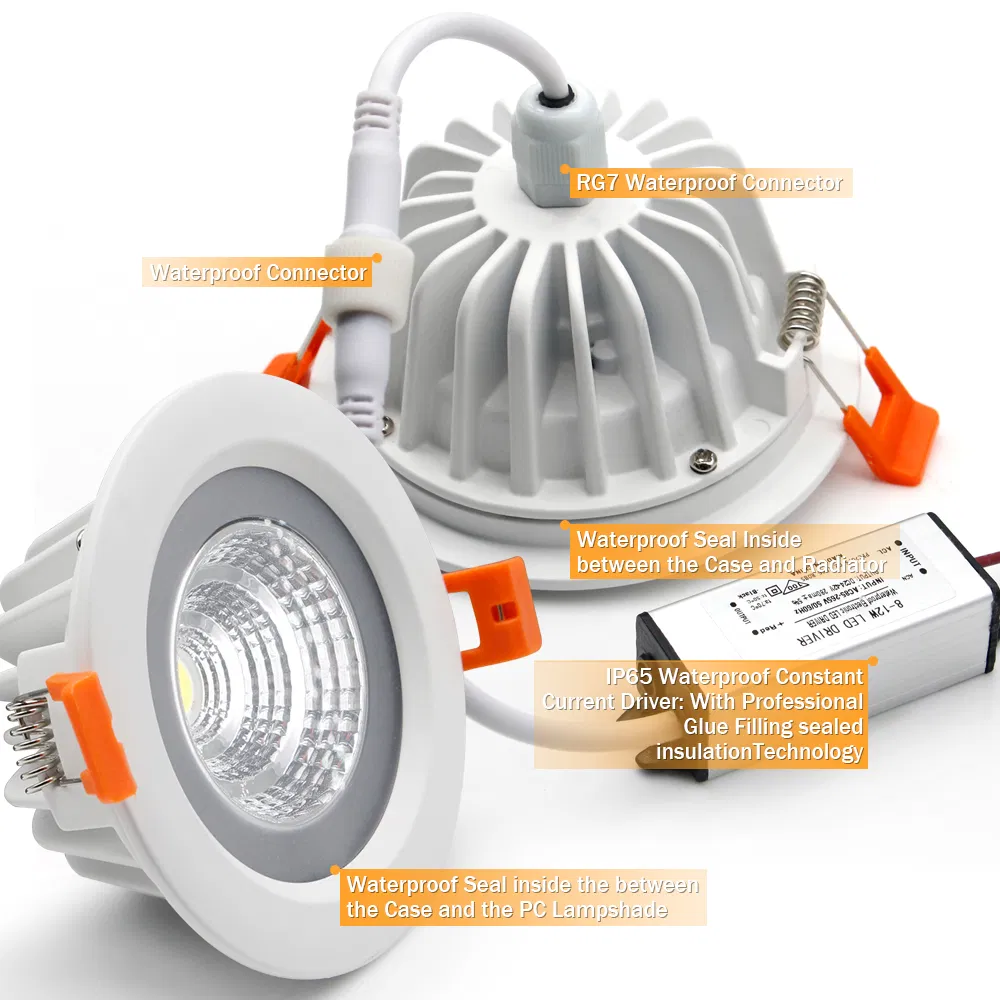 Waterproof LED Downlights 5W 7W 9W 12W 15W Round Anti-Fog Spot Lights Toilet Sauna Bathroom IP65 COB Recessed LED Downlight