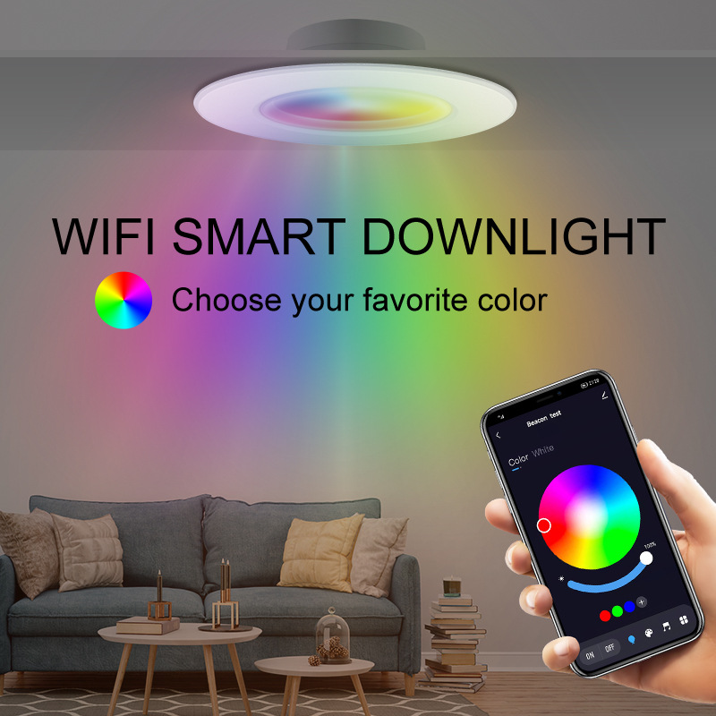 FY882 Tuya Smart Life Downlight RGBCW | 15W Dimmable Recessed Ceiling Spotlight | Alexa Google Control for Living Room