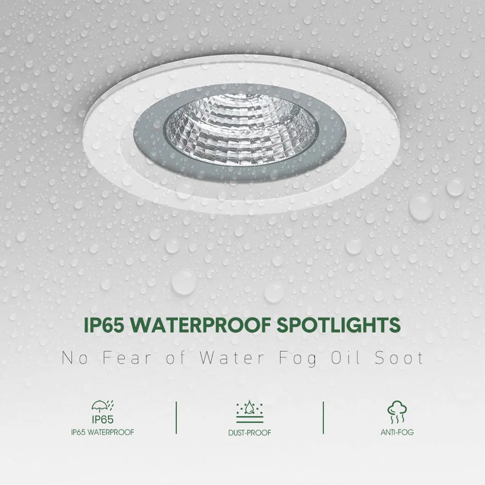 Waterproof LED Downlights 5W 7W 9W 12W 15W Round Anti-Fog Spot Lights Toilet Sauna Bathroom IP65 COB Recessed LED Downlight