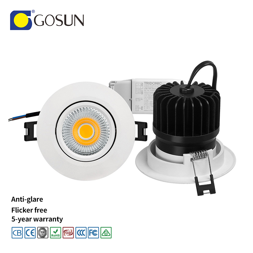 Flicker Free 8-90W CRI80/90/97 Anti-glare Recessed 5 Years Warranty LED COB Downlight