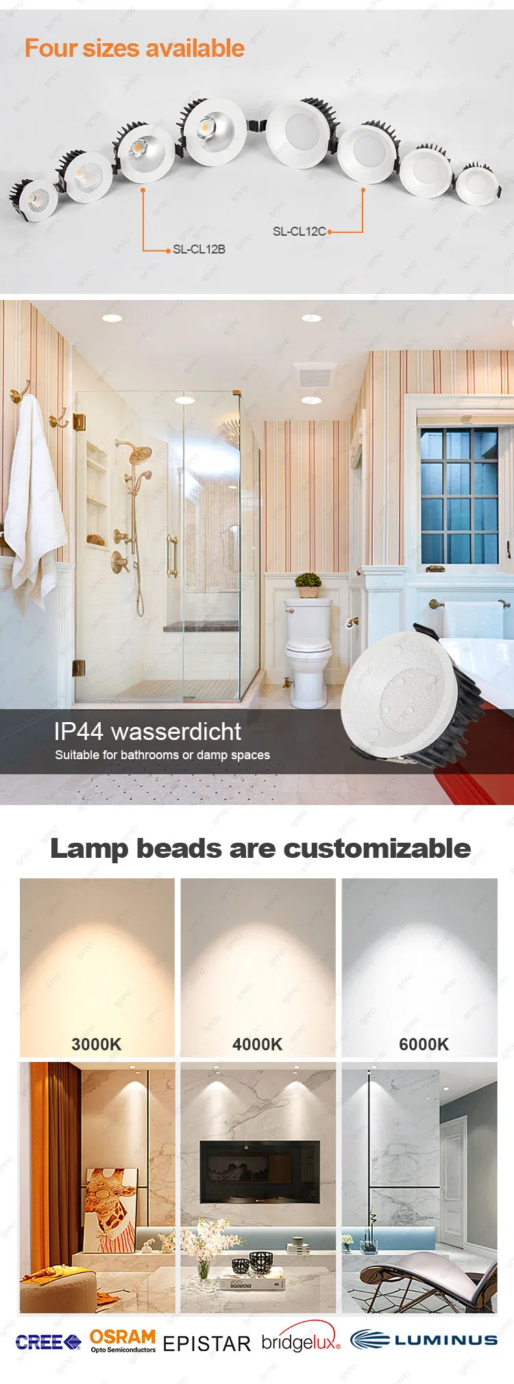 Waterproof IP65 COB Recessed LED Ceiling Downlight for Bathroom Kitchen