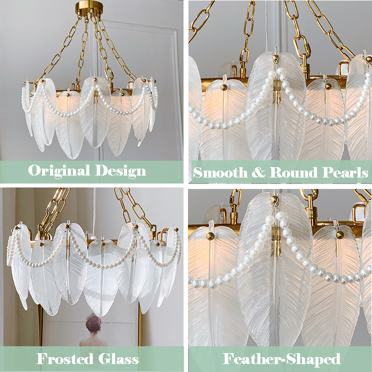 Modern American Feather Glass Ceiling Light AC110V AC220V Semi Flush Mount Lamp Luxury Chandelier Light for Living Room