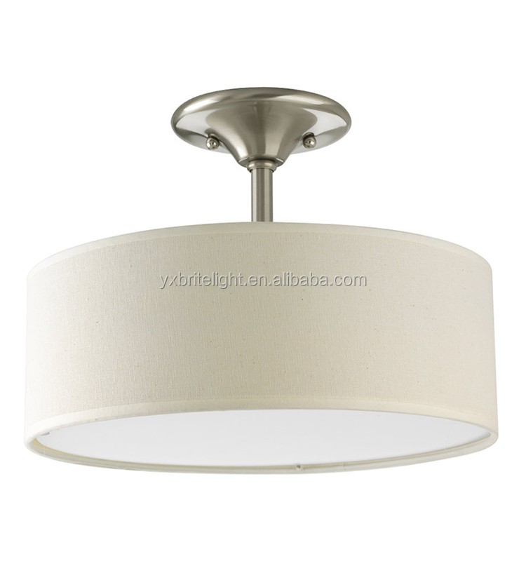 ETL Listed Modern Semi Flush Surface Mounted Cream Fabric Ceiling Pendant Round Shadelamp