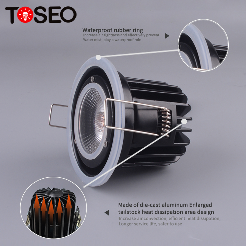 TOSEO Customized IP65 Anti Glare Fire-rated 11W COB WIFI Dimming Hotel Recessed Die Cast Downlight