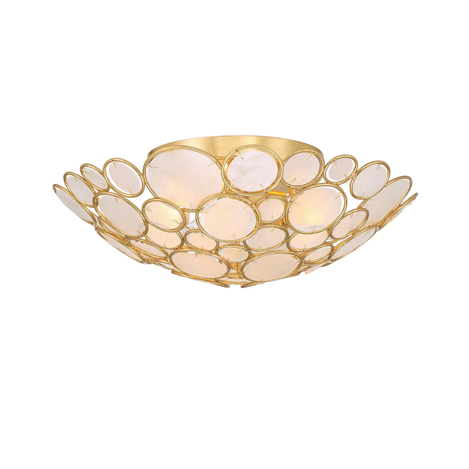 Elegant Bowl Shaped Crystal Bead &amp; Shell home decor luxury Gold Chain Semi-Flush Mount Ceiling Light for Living Room Decor
