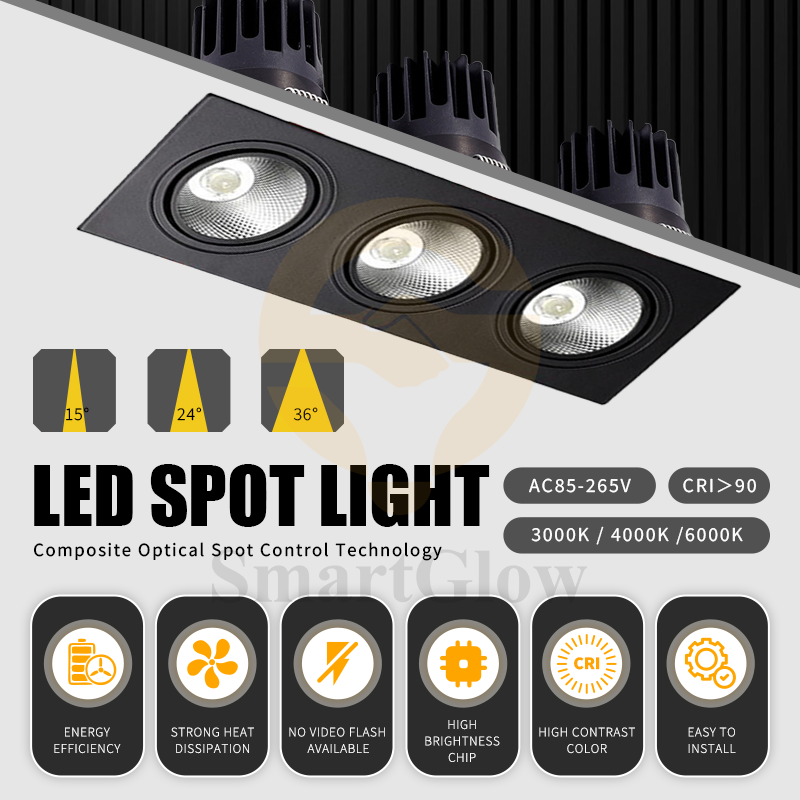 Competitive Price Square Spotlight Anti Glare LED Recessed Ceiling Adjustable Lamp Spot Lights Frame CCT Change Smart Downlight