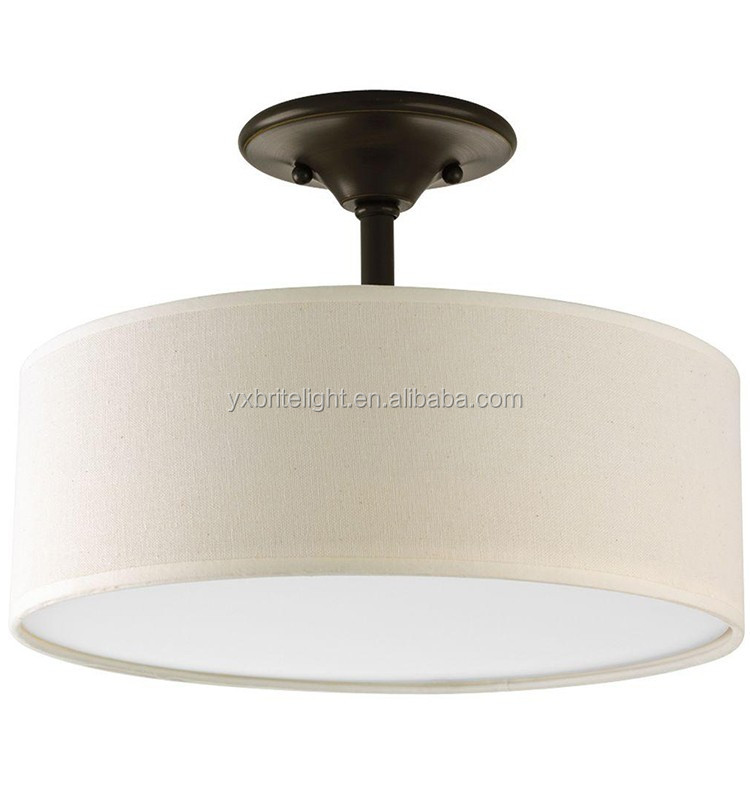 ETL Listed Modern Semi Flush Surface Mounted Cream Fabric Ceiling Pendant Round Shadelamp