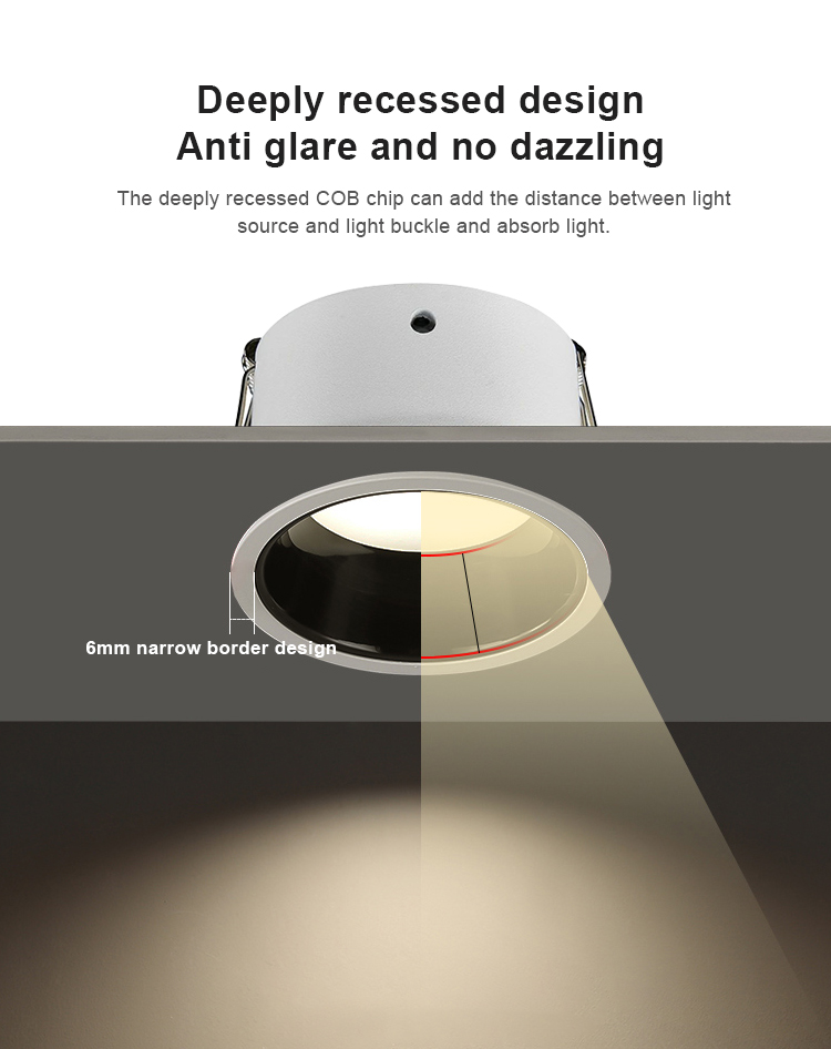 Embedded Ceiling Led SMD Spot Down Light 3000K 4000K 6000K Deep Cup Antiglare Recessed Downlight Aluminum Round Led Downlights