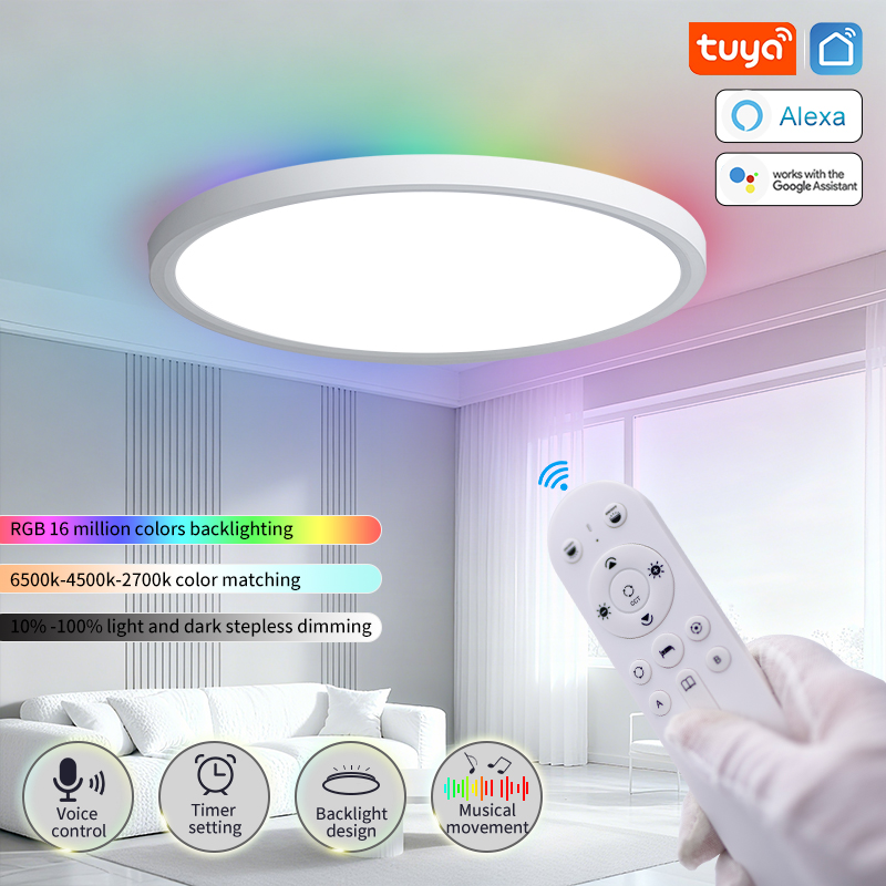 Smart RGB LED Ceiling Light with Remote WiFi Flush Mount Ceiling Light Works with Alexa Google Home DIY Colors for Living Room