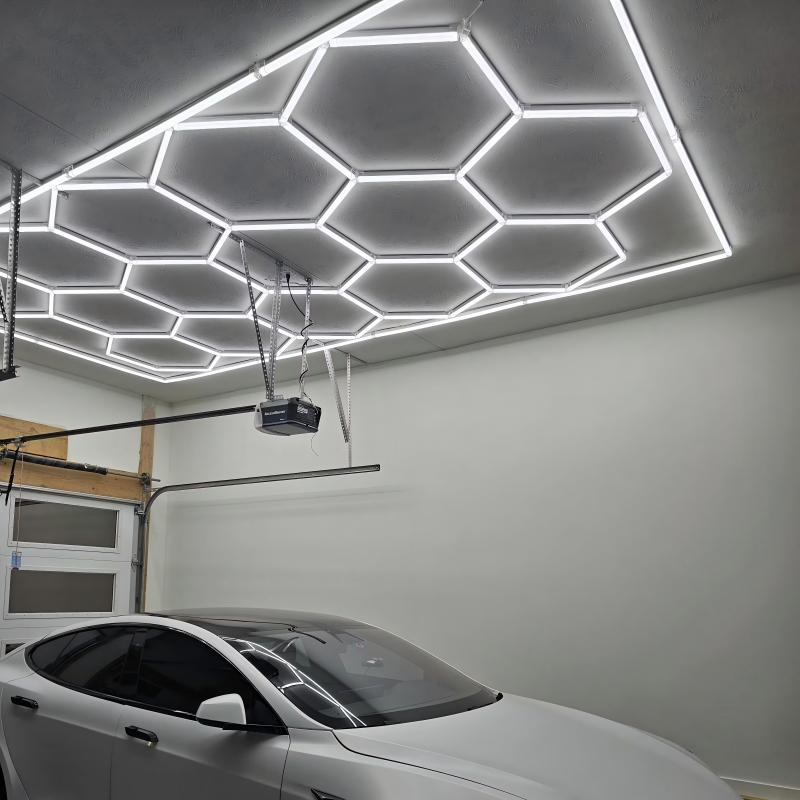 Dimmable RGB Hexagonal LED Ceiling Light Honeycomb Color Changing Modular Linkable Smart Remote App Garage