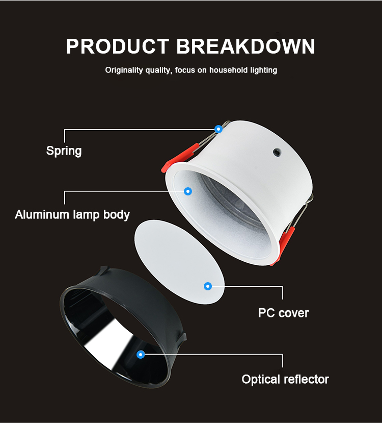 Embedded Ceiling Led SMD Spot Down Light 3000K 4000K 6000K Deep Cup Antiglare Recessed Downlight Aluminum Round Led Downlights