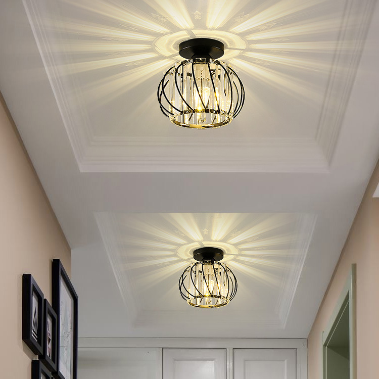Modern Manufacture European Style E27 Iron Semi Flush Mount Ceiling Lighting Fixture for Home Gold Luxury Crystal Ceiling Lamps