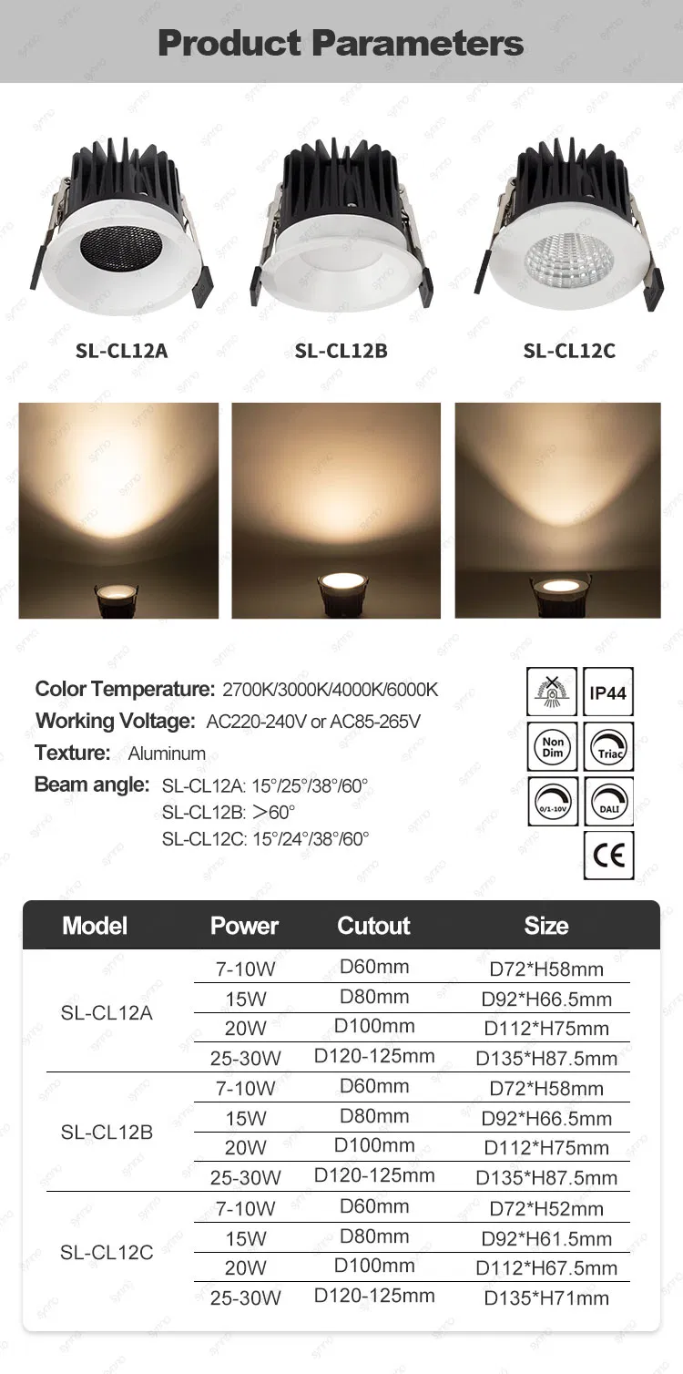 Waterproof IP65 COB Recessed LED Ceiling Downlight for Bathroom Kitchen