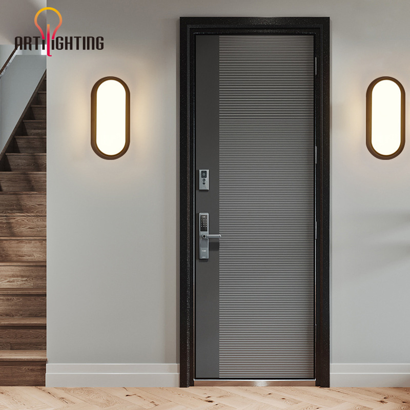 Zhongshan Factory Round Oval Hotel Bathroom Project Balcony Decoration Outdoor Ceiling Bulkhead Black Lighting ABS PS Modern Minimalist LED Wall Sconce Lamp