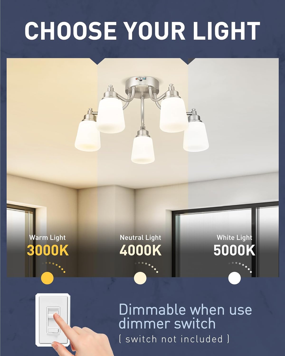 Indoor Simple Design 22 Inch Glass Cover Ceiling Light 3cct Dimming Metal 48w Modern Led Ceiling Lamps for Home Bedroom Kitchen