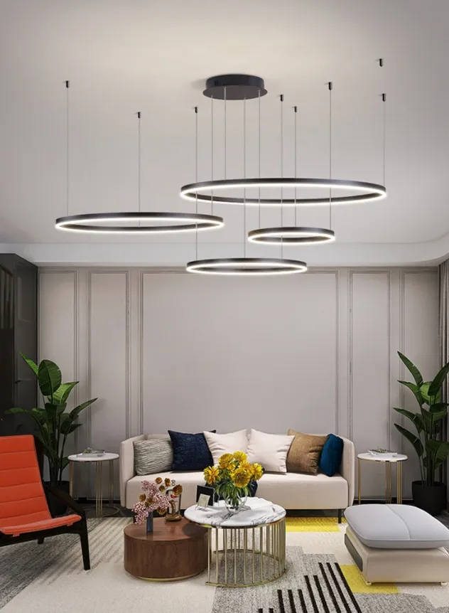 Villa Minimalist Staircases Modern Chandelier Indoor High Ceiling Gold Lamps