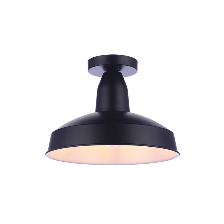 Semi Flush Mount Ceiling Light Black Finish Metal Lampshade Outdoor Waterproof Courtyard Light for Home Indoor Room