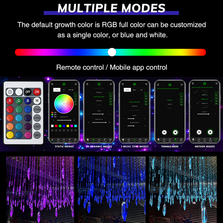 Indoor Romantic Ambiance Lighting Custom Raindrop PMMA Fiber Optic Ceiling Hotel App Remote Control LED Chandelier