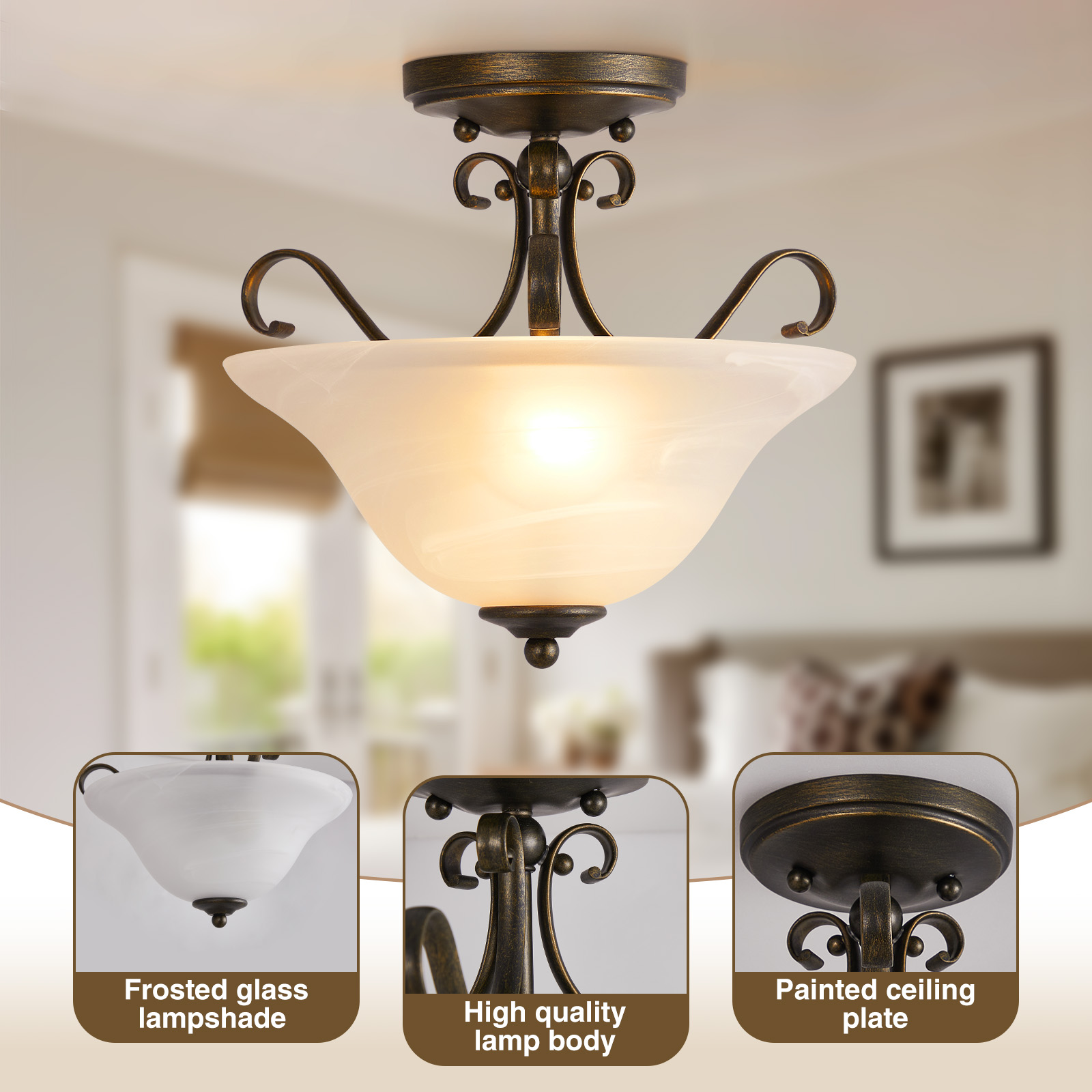 Modern Bedroom Dining Room Light Luxury Nordic Semi Flush Mount Indoor Ceiling Lamps Simple Pendant Lamp for Living Room