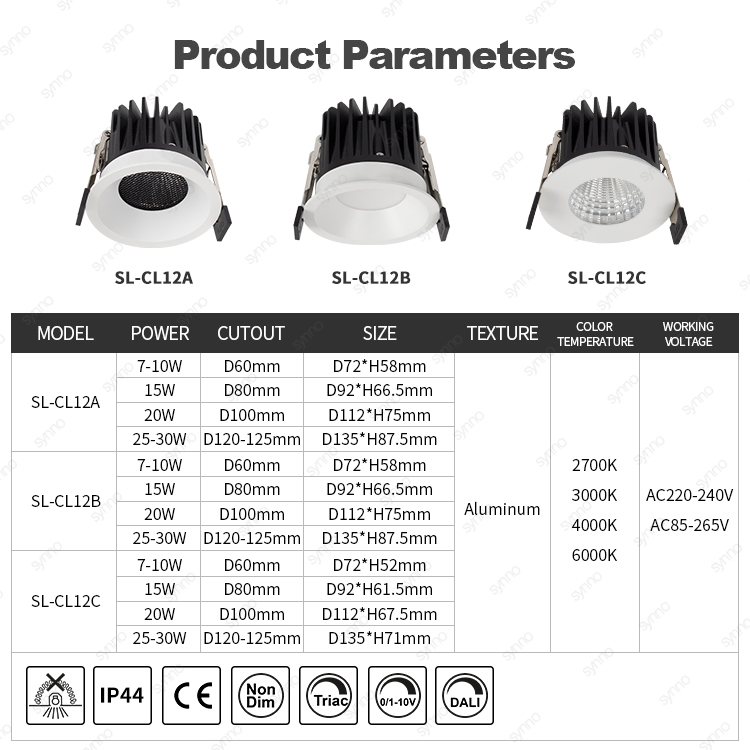 Waterproof IP65 COB Recessed LED Ceiling Downlight for Bathroom Kitchen