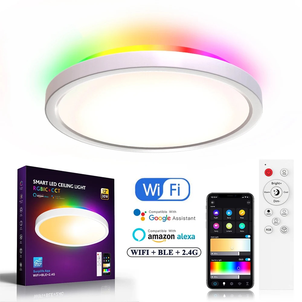 Bathroom Kitchen Waterproof smart Ceiling Light LED Music Ceiling Light Bluetooth Speaker Certified 24W Silver Diameter light