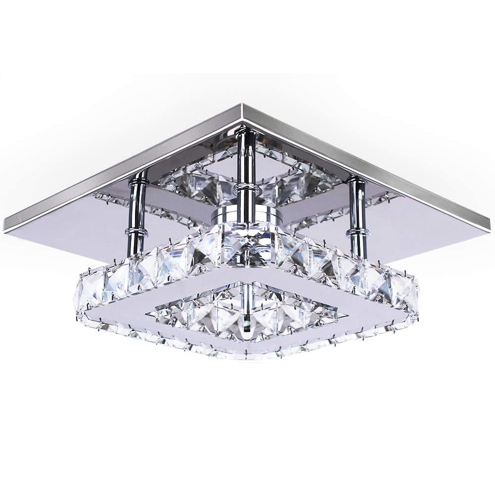 Modern Mini Led Chandelier Semi Flush Mount Chrome Crystal Lighting Ceiling Crystal Lamp for Bedrooms Dinning Rooms Hallway