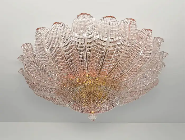 Mid-Century Modern Pink Murano Glass Flush Mount Ceiling Light