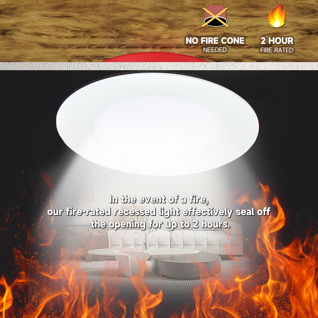 4"/6" Fire Rated LED Recessed Light 2-Hour Fire Rated 5CCT Slim Panel ETL &amp; Energy Star Wet Location Downlight 9W/12W