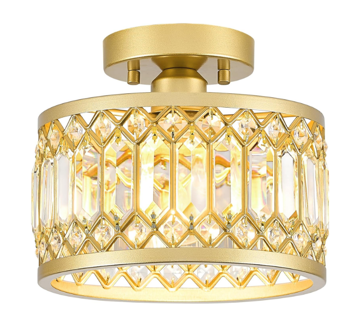 Crystal Ceiling Light Modern Round Semi Flush Mount Hallway Ceiling Lighting Fixture for Kitchen Entryway Bedroom