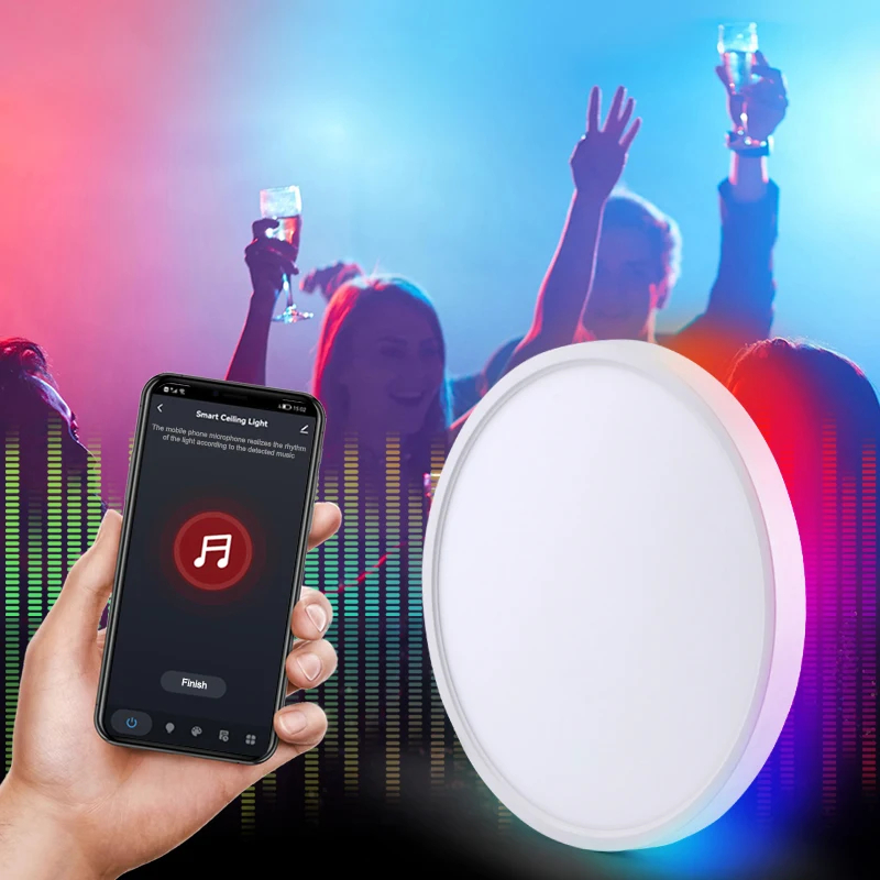 Bathroom Kitchen Waterproof smart Ceiling Light LED Music Ceiling Light Bluetooth Speaker Certified 24W Silver Diameter light