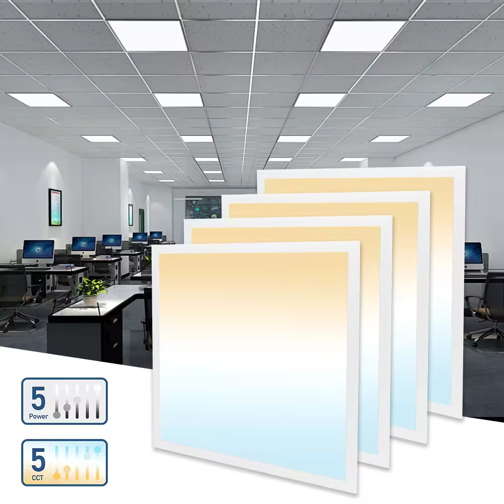 Dimmable LED Panel Light with Selectable CCT 3500K-6500K, Ultra-Thin Ceiling Light for Office Commercial and Home Lighting