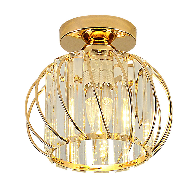 Modern Manufacture European Style E27 Iron Semi Flush Mount Ceiling Lighting Fixture for Home Gold Luxury Crystal Ceiling Lamps