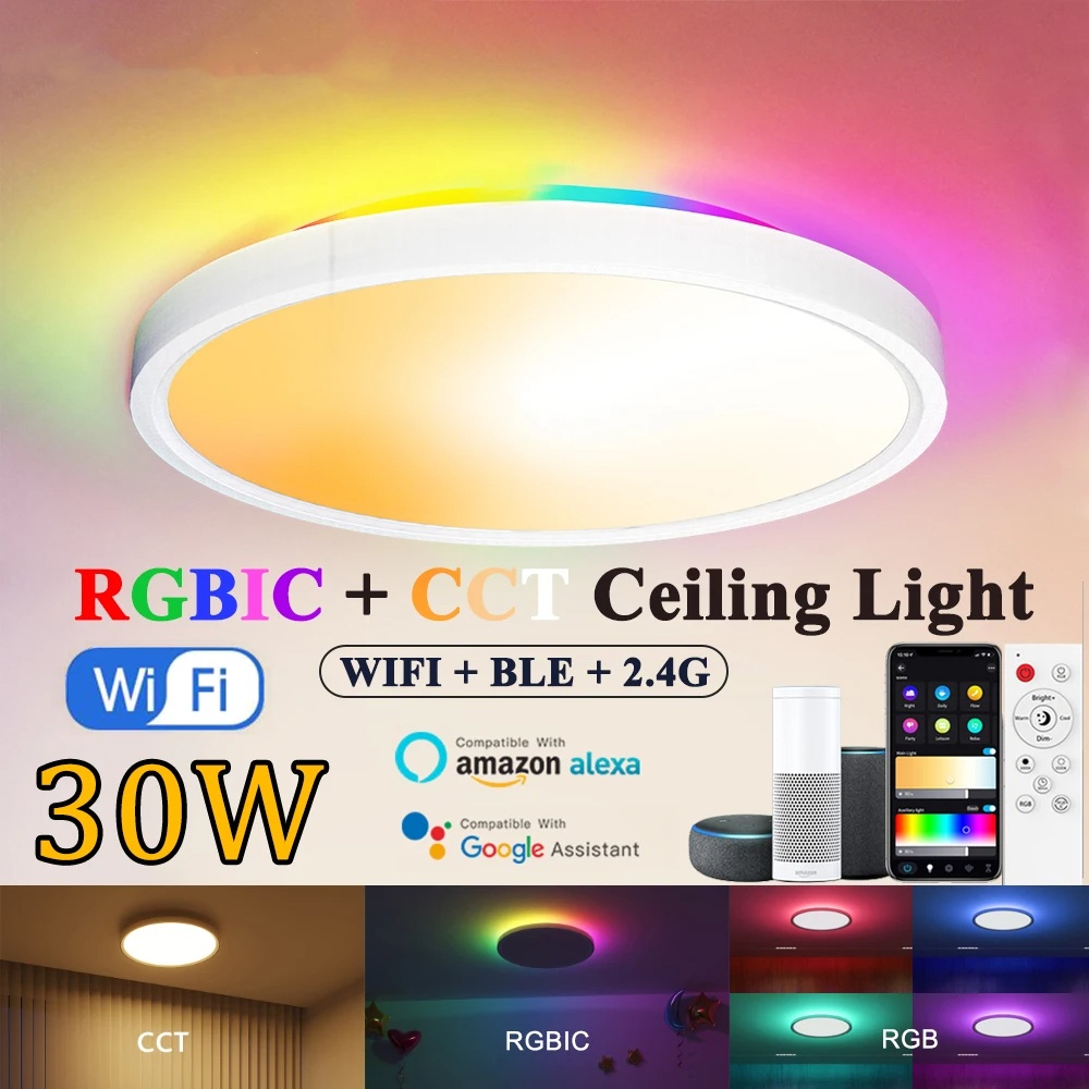 Bathroom Kitchen Waterproof smart Ceiling Light LED Music Ceiling Light Bluetooth Speaker Certified 24W Silver Diameter light