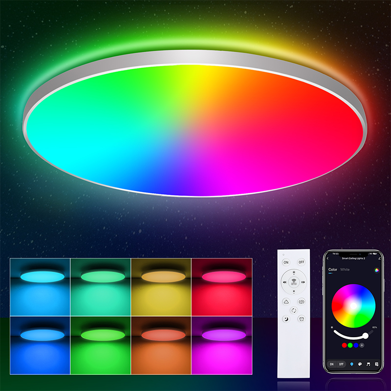 Modern 220V 24W RGB+CCT Smart Ceiling Lights High Quality Tuya Wifi LED Home Lamps with Remote Control for Bedroom Application