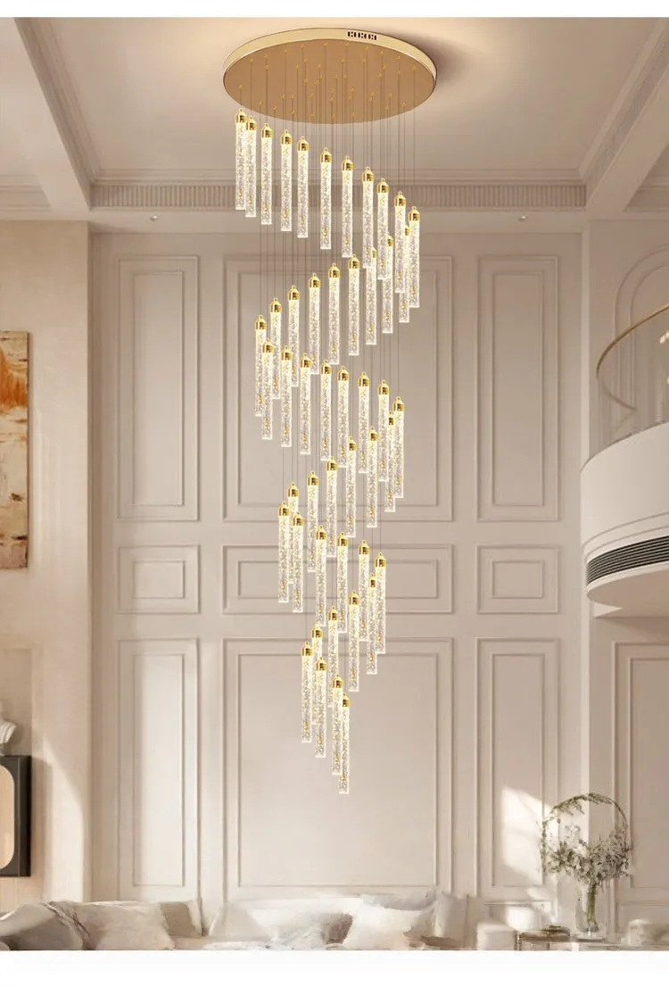 Villa Minimalist Staircases Modern Chandelier Indoor High Ceiling Gold Lamps