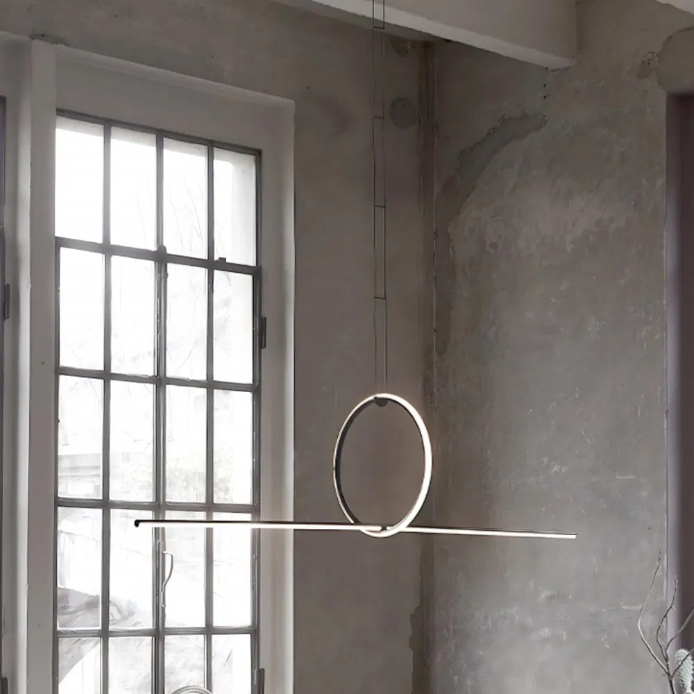 Indoor Modern Minimalist One-Line Pendant Light Restaurant Linear Ceiling Hanging Lamps