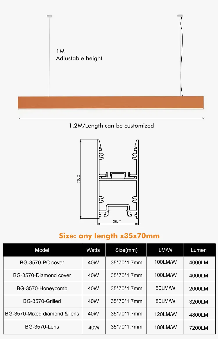 Ultra-Thin 40W Recessed LED Light Bar for Home Lighting & Commercial Use, 1200mm
