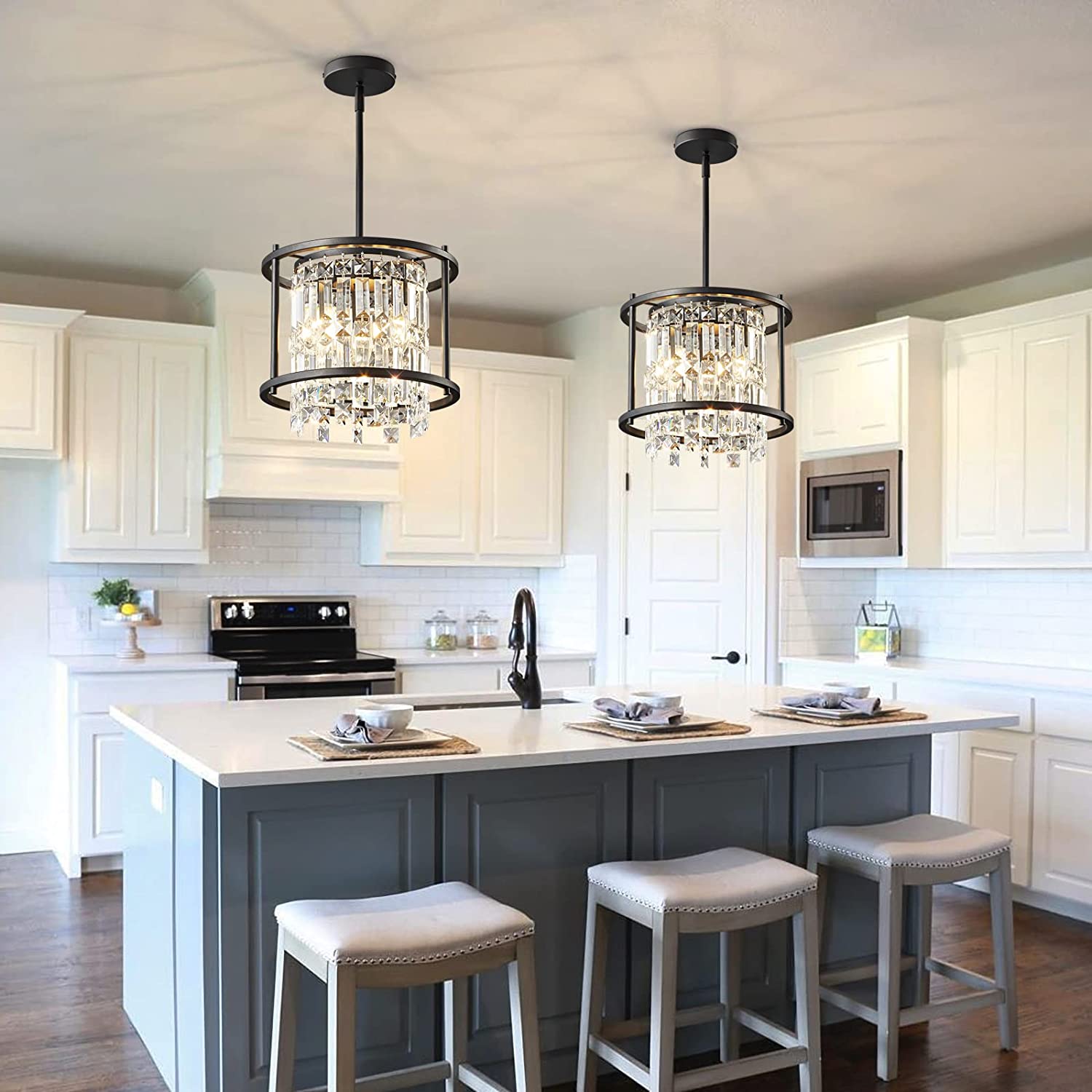 Light Fixture Semi Flush Mount Ceiling Light Fixture Industrial Farmhouse Chandelier Black Metal Crystal Pendant Light