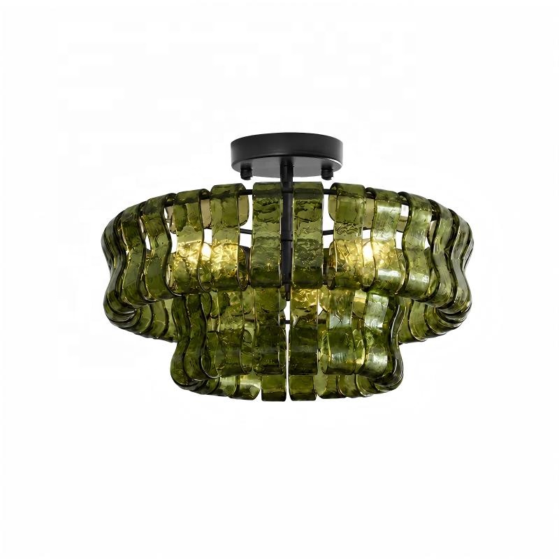 Mid-Century Semi Flush Mount Round Ceiling Lamp Hand-crafted Glass Chandelier Lighting for Dining Rooms and Lofty Residential