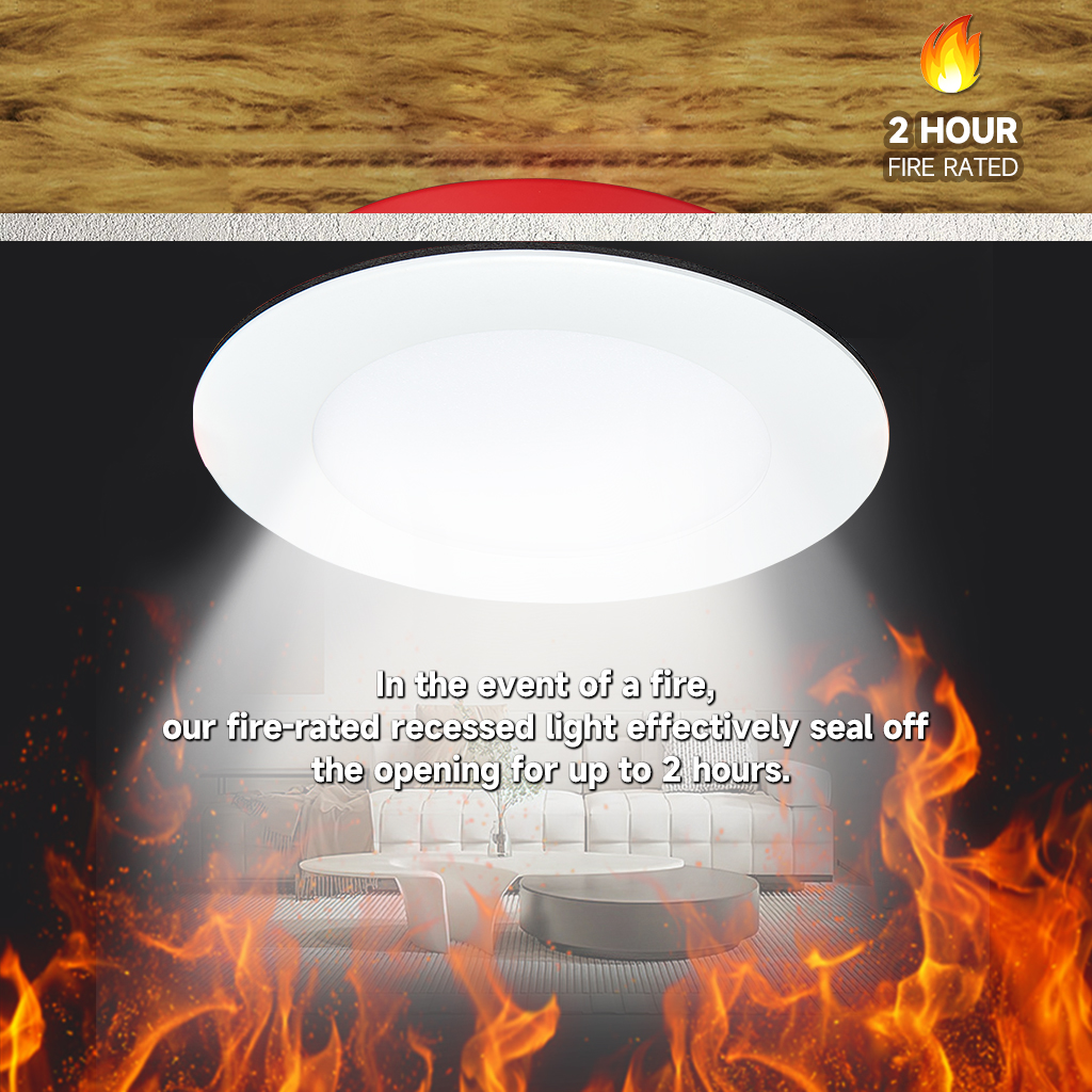 ComiLED 6" Fire Rated LED Recessed Light 12W 1050LM 5CCT Slim Downlight Dimmable Ultra Thin Fireproof Panel ETL AC120V