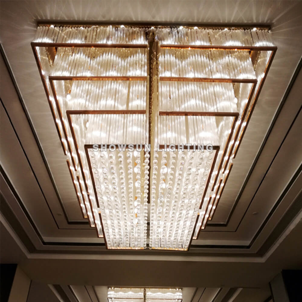 Rectangular Banquet Hall Semi-Flush Mounted Lighting Villa Hotel Lobby Conference Room Event Hall Ballroom Crystal Ceiling Lamps