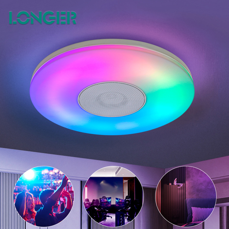 Led Ceiling Lamp Tuya App Remote Control Dimmable Led Music Ceiling Light Rgb for Night Club 10 PVC Ce White Contemporary 80 70